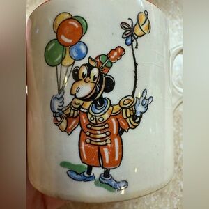 Vintage Cartoon Clown Monkey Holding Balloons and Bells Child’s Ceramic Mug cup